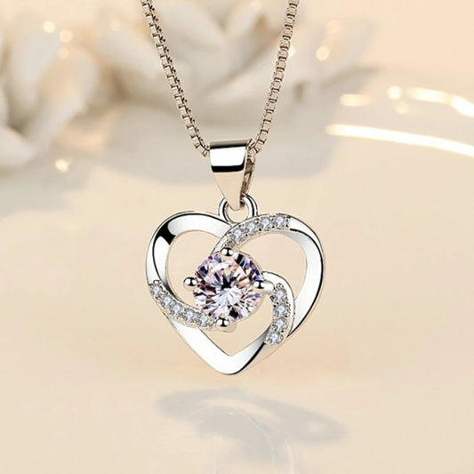 925 Sterling Silver Heart Shaped Moissanite Necklace