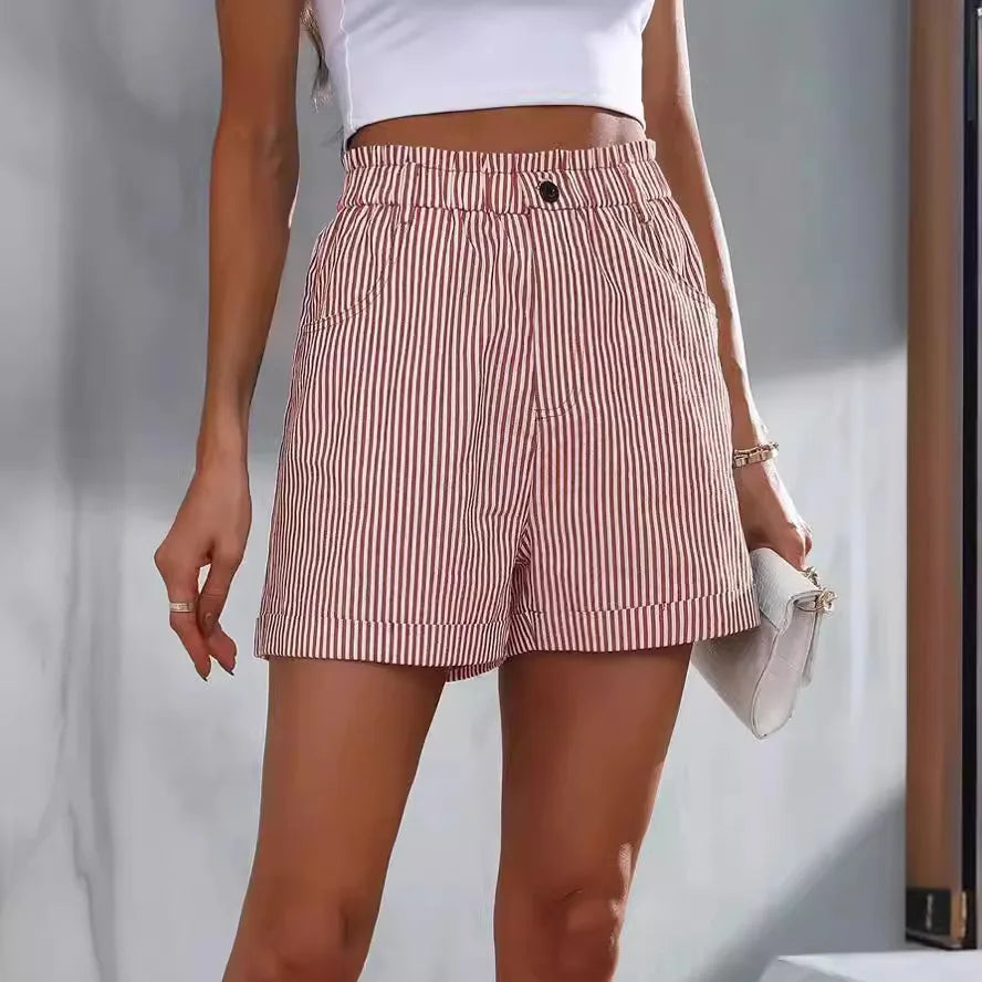 New summer casual pocket striped casual shorts women's wear