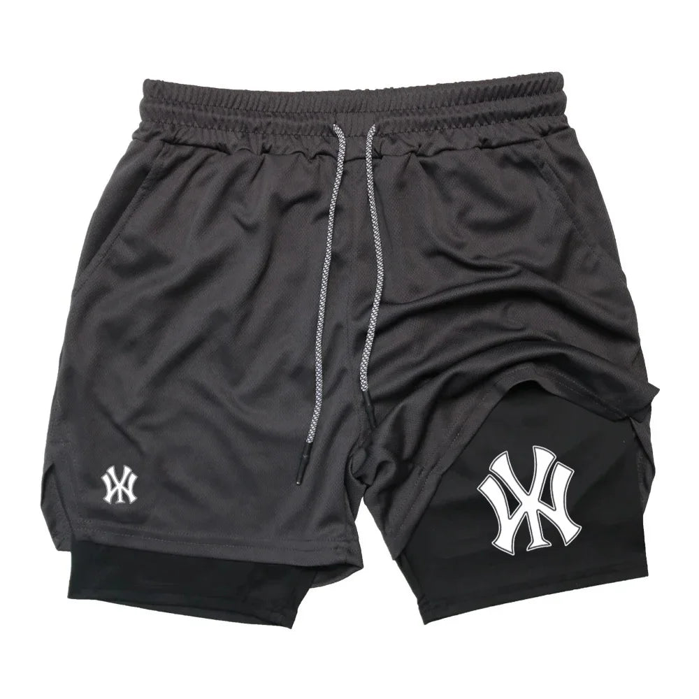 2 in 1 Running Workout Shorts for Men Gym Performance Compression Shorts with Phone Pocket