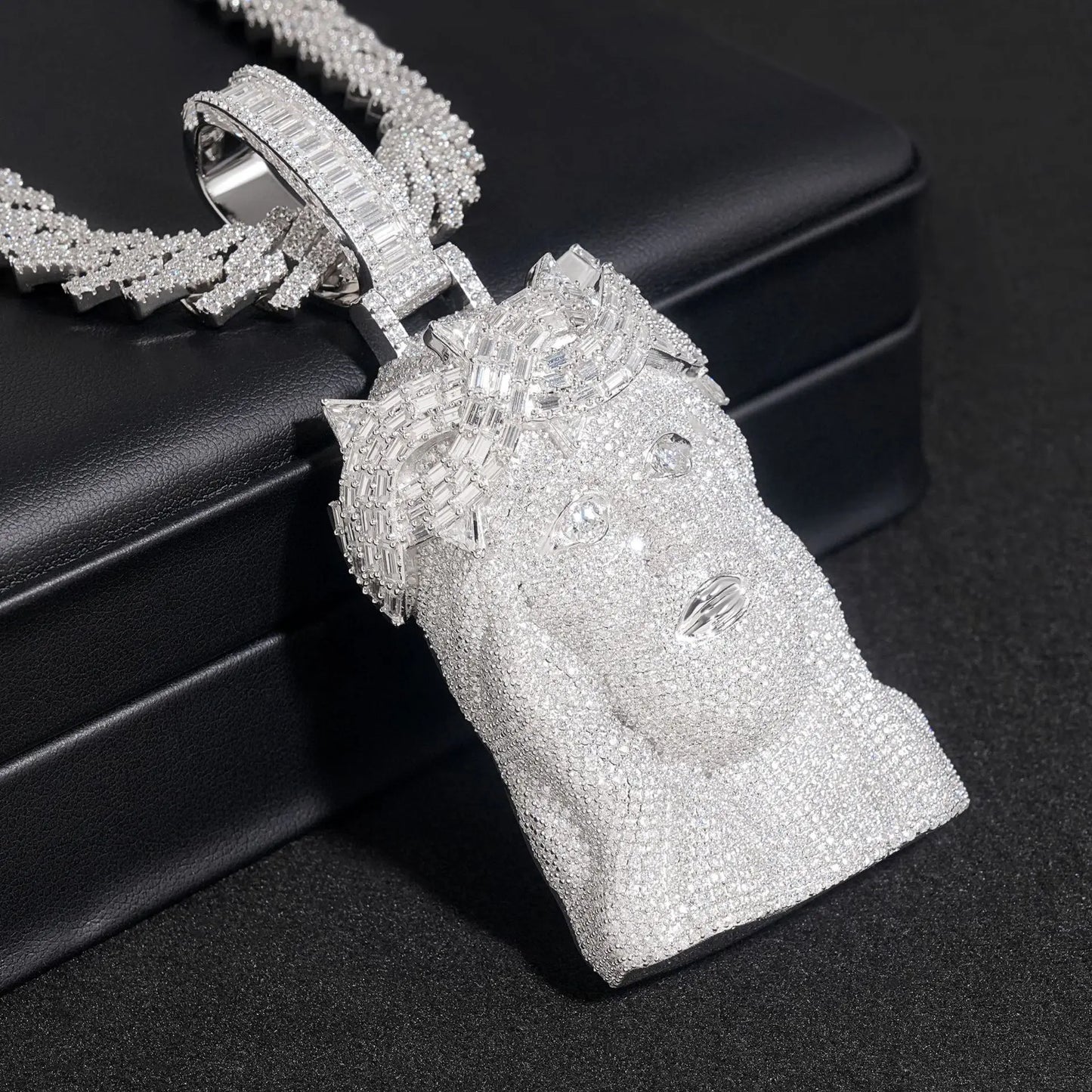 Baguettes Jesus Head Pendant VVS Moissanite S925 Silver Iced With GRA