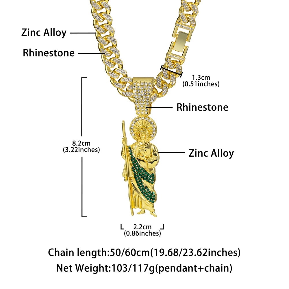 Saint Jude Pendant Necklace,13mm Cuban Chain