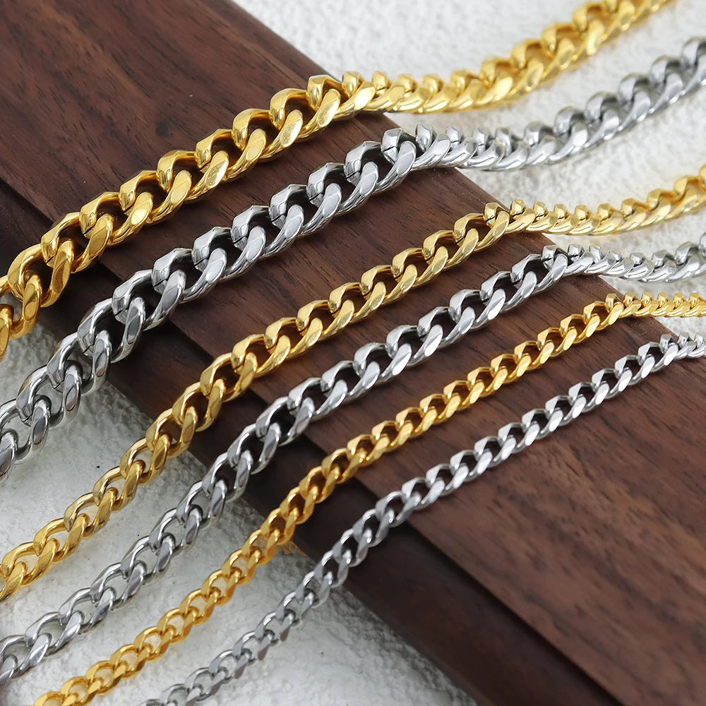 3MM5MM7MM Cuban Link Chain Stainless Steel Necklace Waterproof Gold Plated