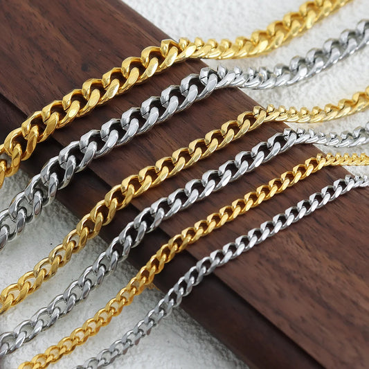 3MM5MM7MM Cuban Link Chain Stainless Steel Necklace Waterproof Gold Plated