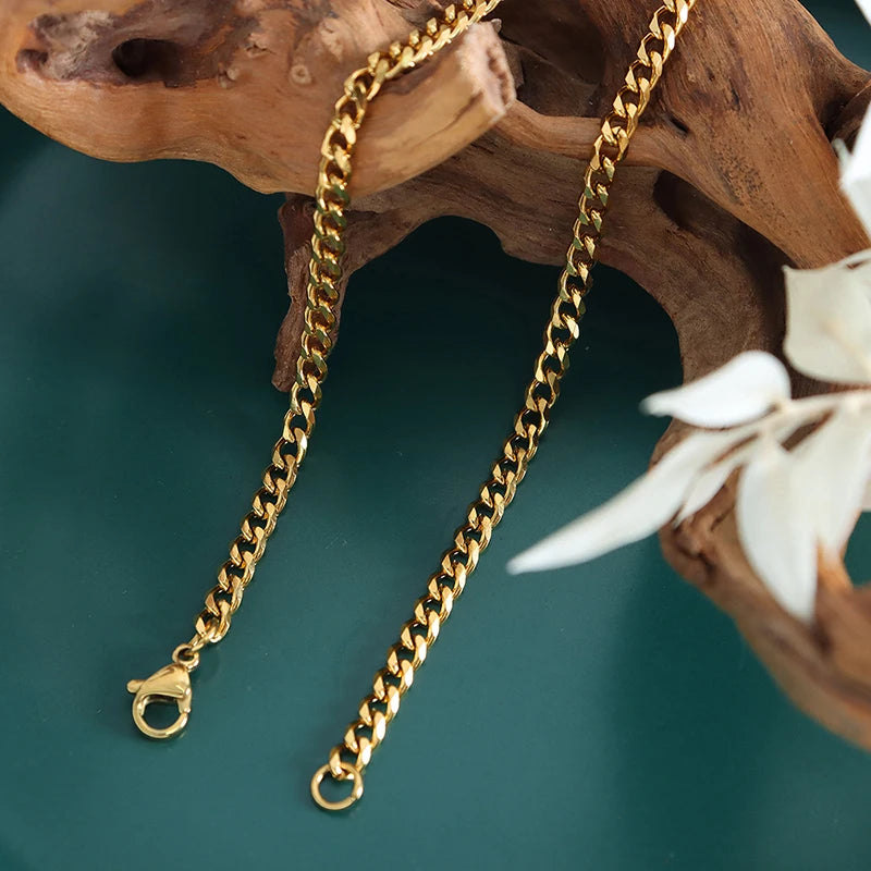 3MM5MM7MM Cuban Link Chain Stainless Steel Necklace Waterproof Gold Plated