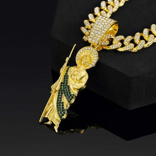 Saint Jude Pendant Necklace,13mm Cuban Chain