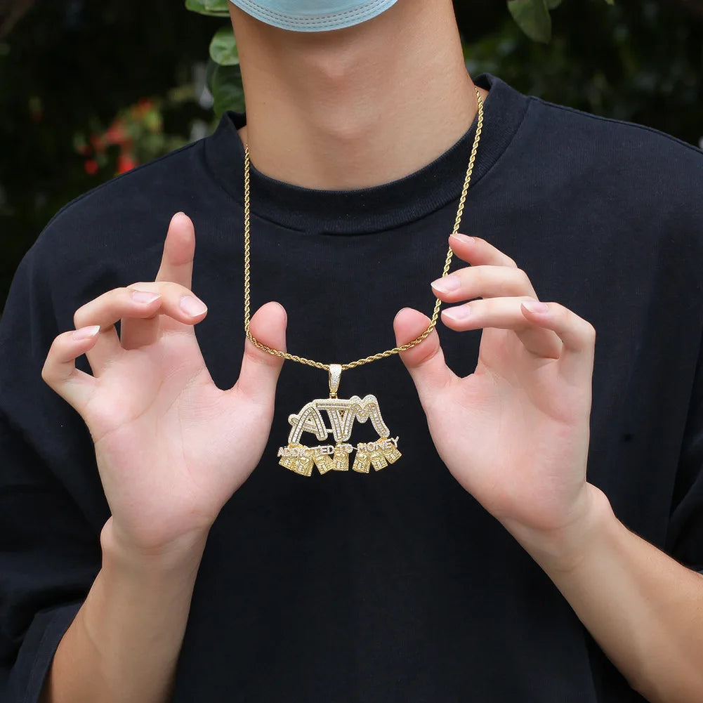 ATM Pendant Baguette Pendant AAA Zircon Full Iced Out Necklace