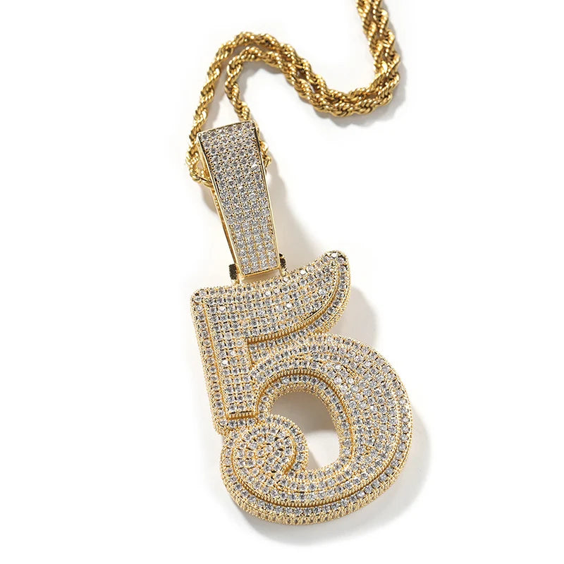 5A+ CZ lIce Out Big Numbers Pendants