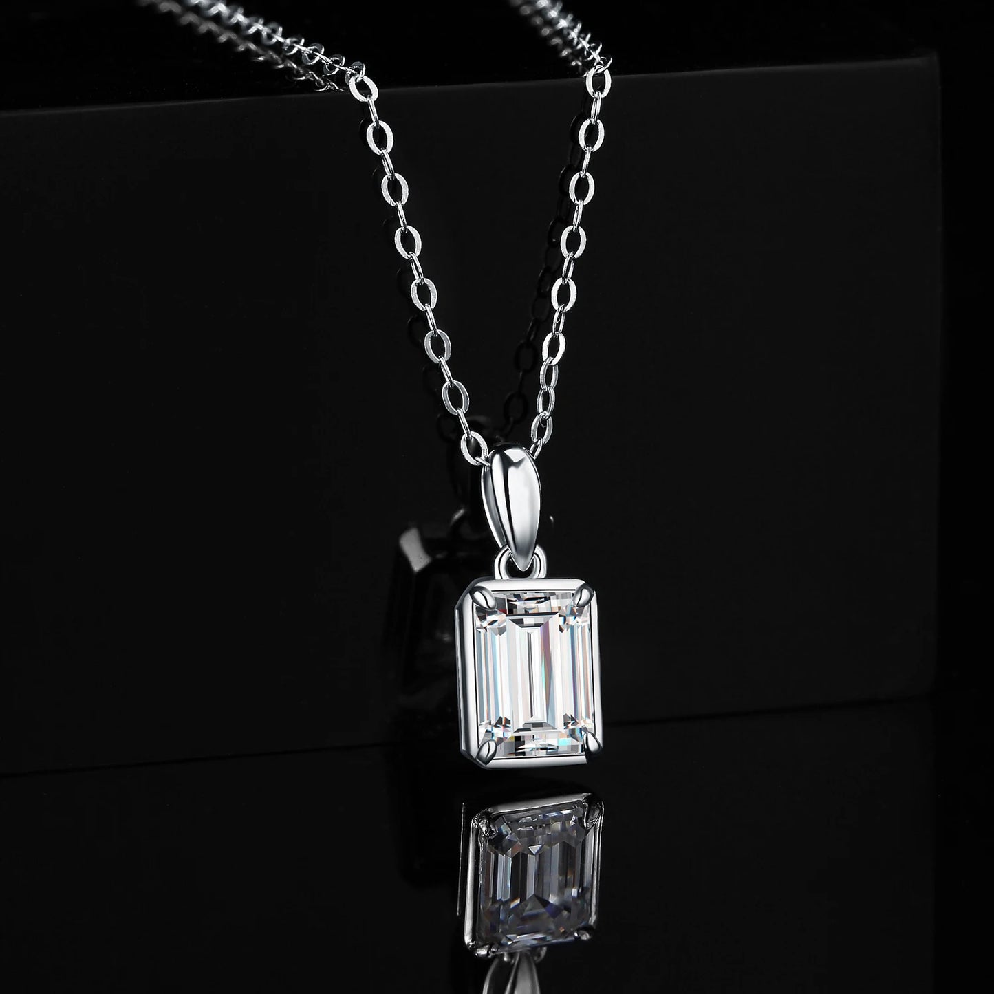 Moissanite D Color 1ct Emerald Cut 925 Sterling Silver Pendant Necklace