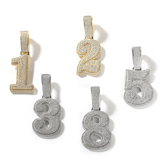 5A+ CZ lIce Out Big Numbers Pendants