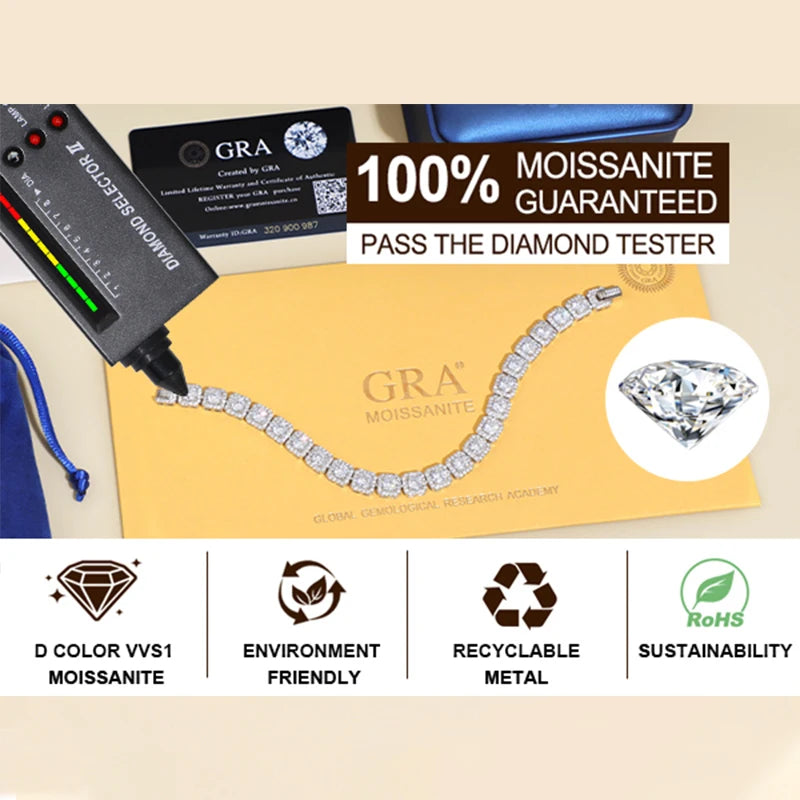Moissanite Tennis Bracelet GRA Diamond Original 925 Sterling Silver
