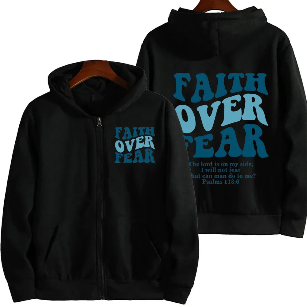 Faith Over Fear Christian Women Zip Hoodie