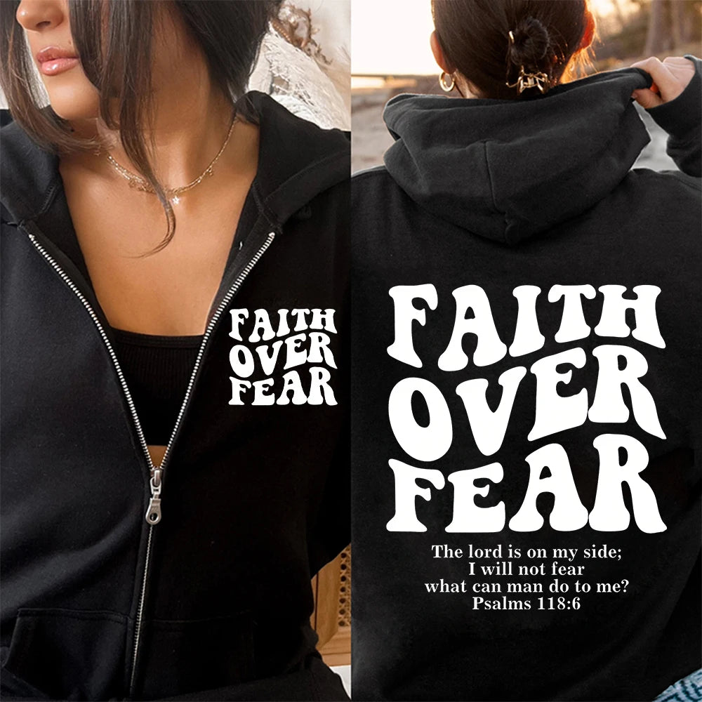 Faith Over Fear Christian Women Zip Hoodie