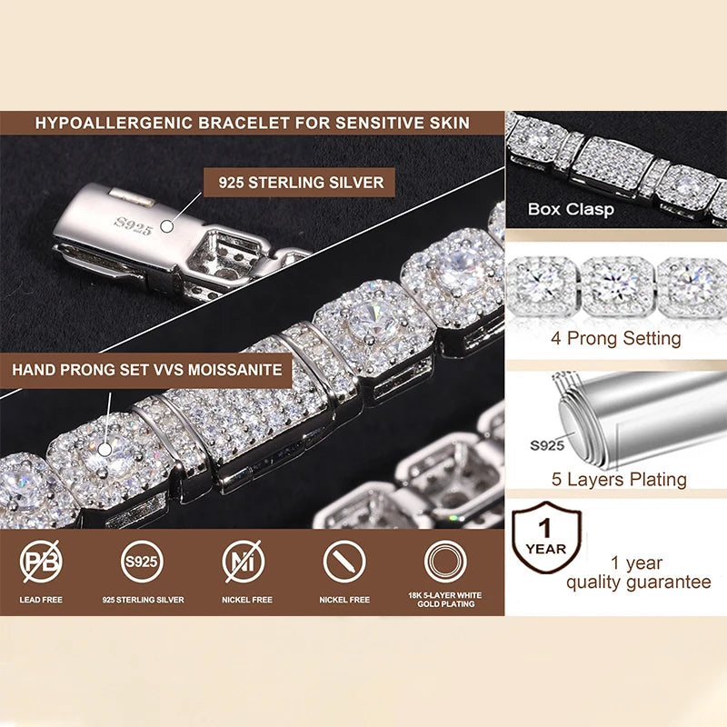 Moissanite Tennis Bracelet GRA Diamond Original 925 Sterling Silver