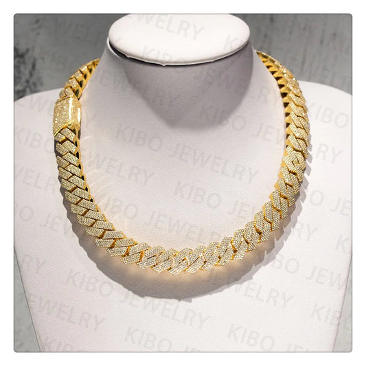 Iced out Chain 14mm 18k Gold Plated 925 Silver Moissanite Cuban link