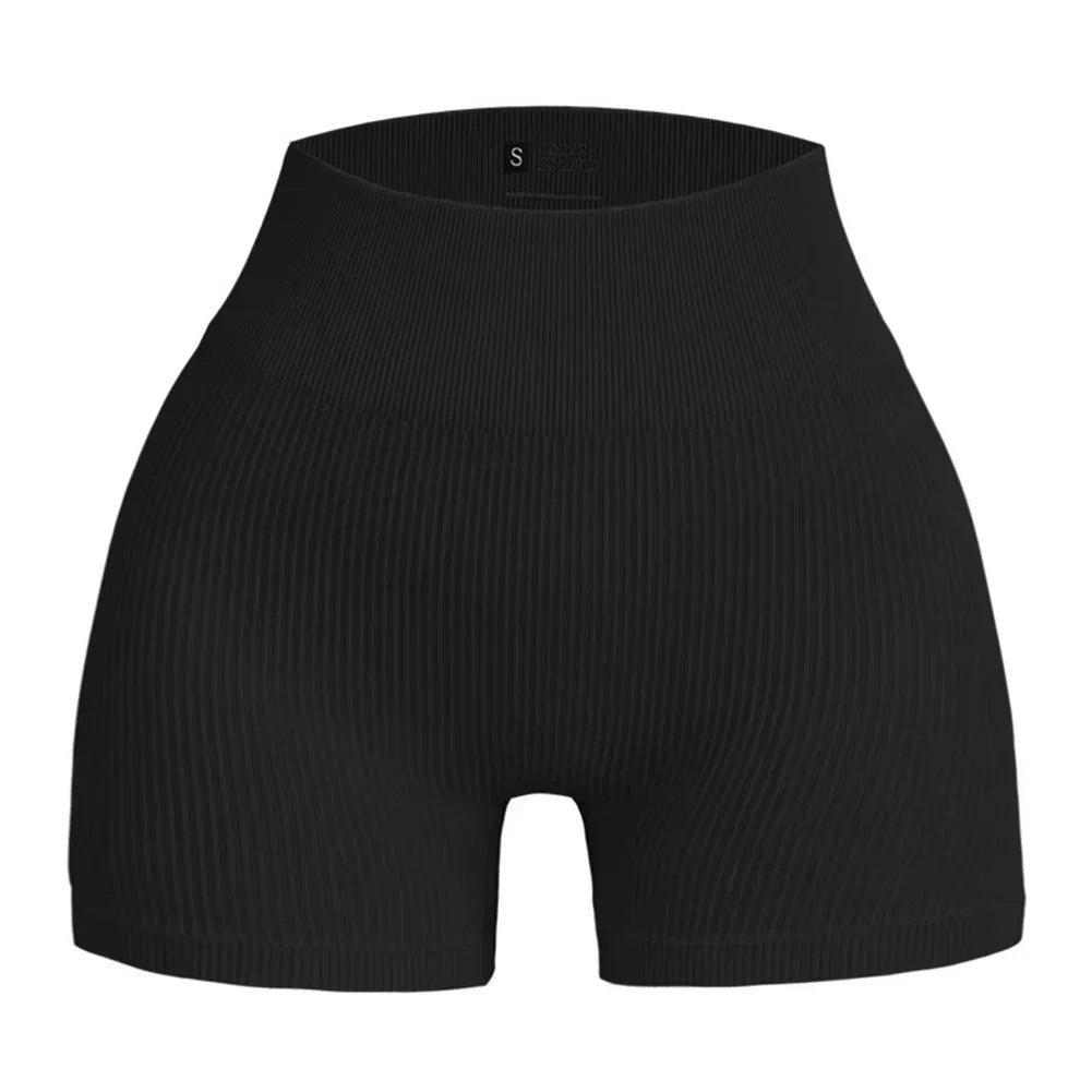 Women Thread Yoga Shorts Sports Seamless High Waist Tights Exercise Run Fitness