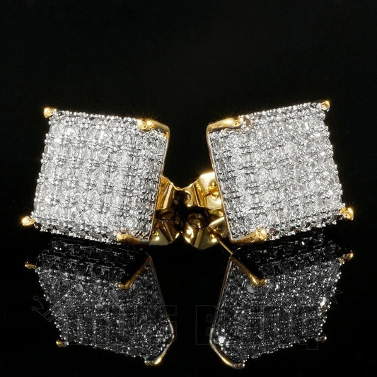 Gold / Silver Color Iced AA Zirconia Square Stud Earrings