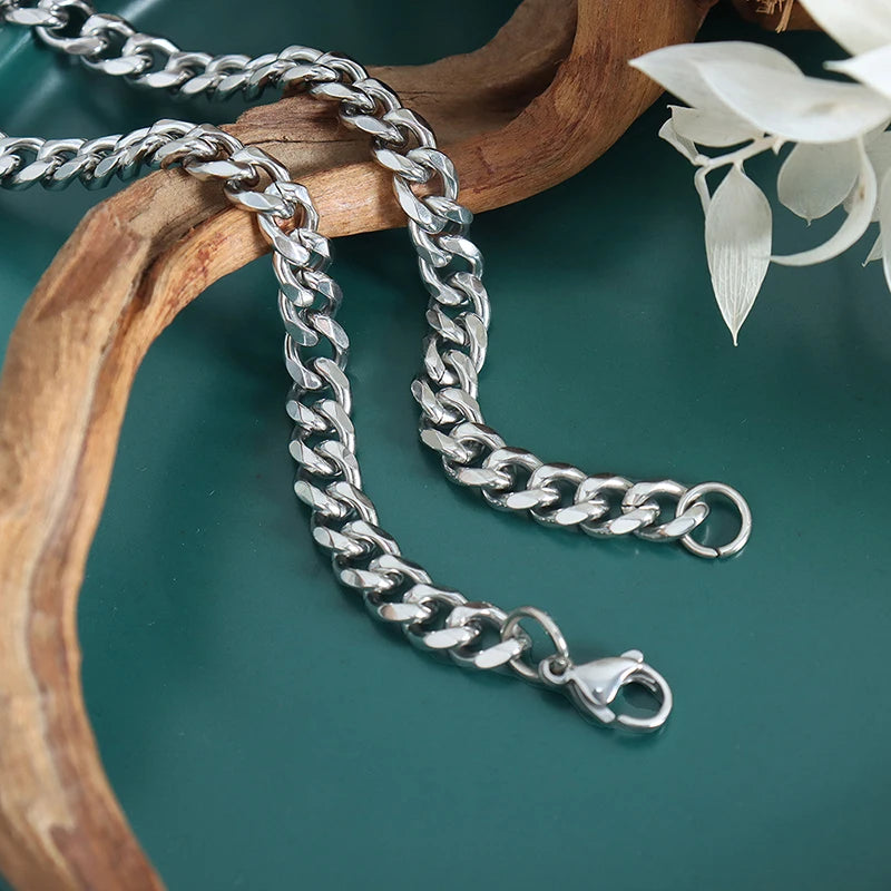 3MM5MM7MM Cuban Link Chain Stainless Steel Necklace Waterproof Gold Plated