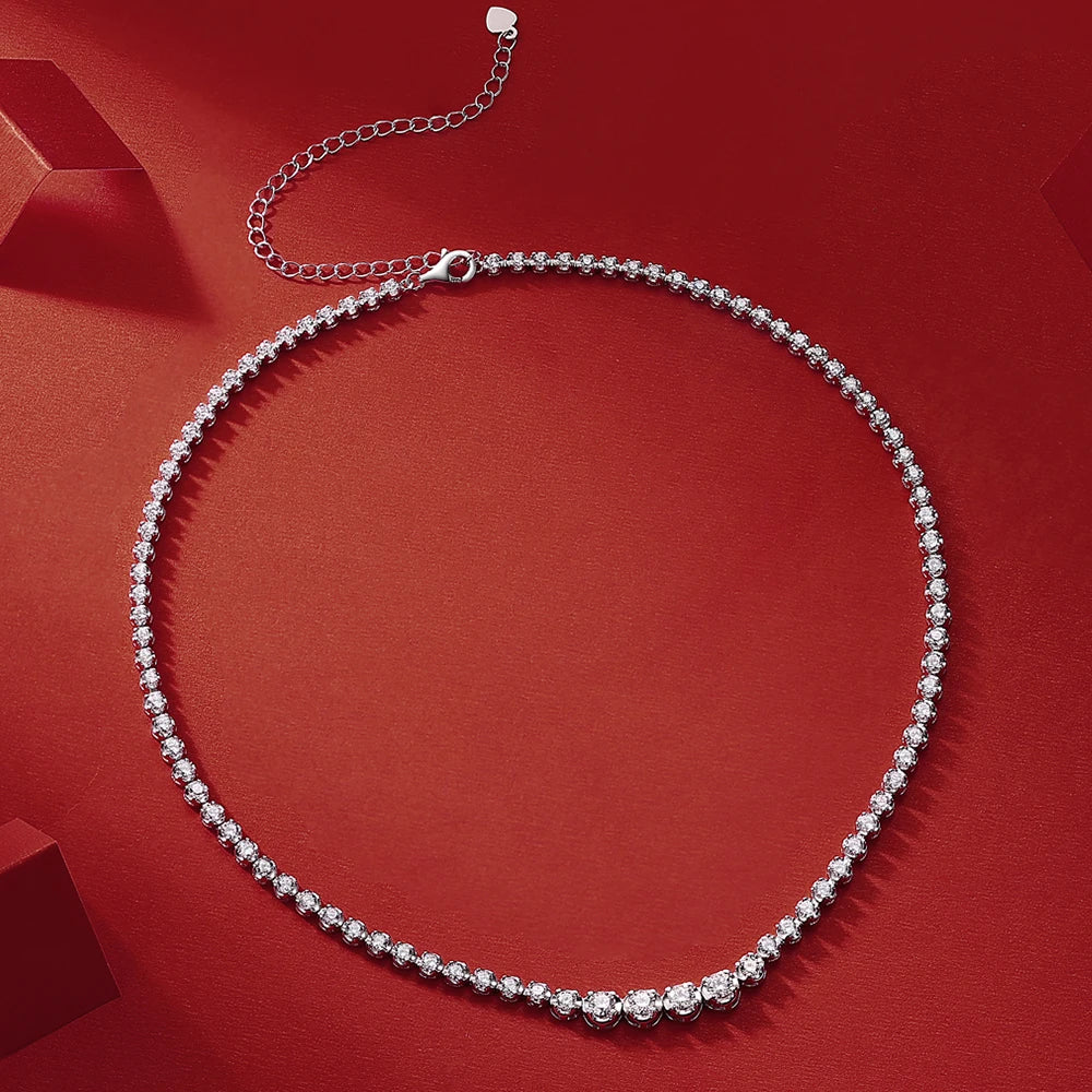 Moissanite Tennis Necklace for Women S925 Sterling Silver Plated Gold 1.2 Carat Diamond Chain