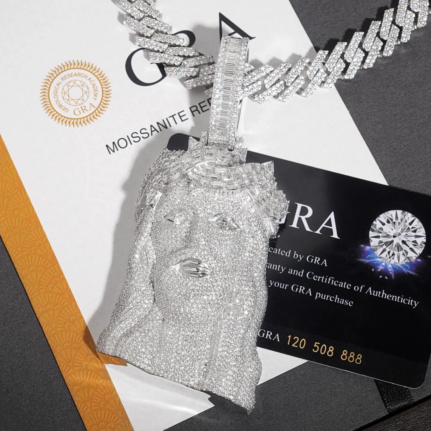 Baguettes Jesus Head Pendant VVS Moissanite S925 Silver Iced With GRA