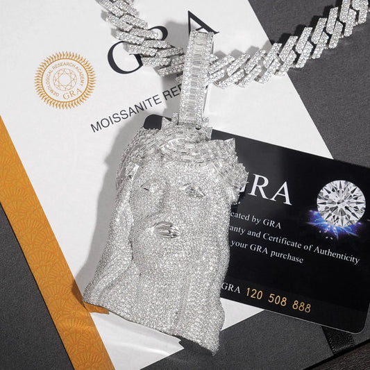 Baguettes Jesus Head Pendant VVS Moissanite S925 Silver Iced With GRA