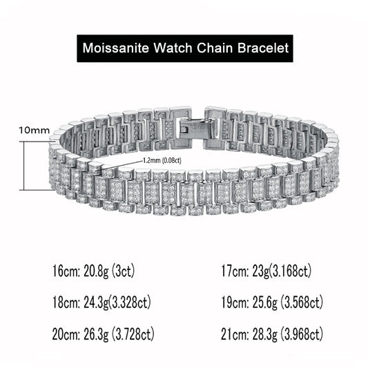 Moissanite Watch Chain Bracelet 925 Sterling Silver