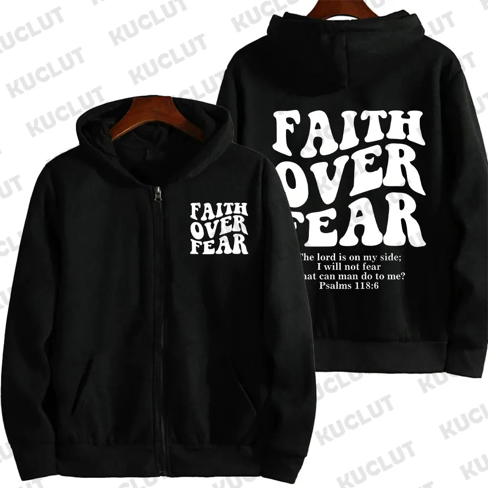 Faith Over Fear Christian Women Zip Hoodie