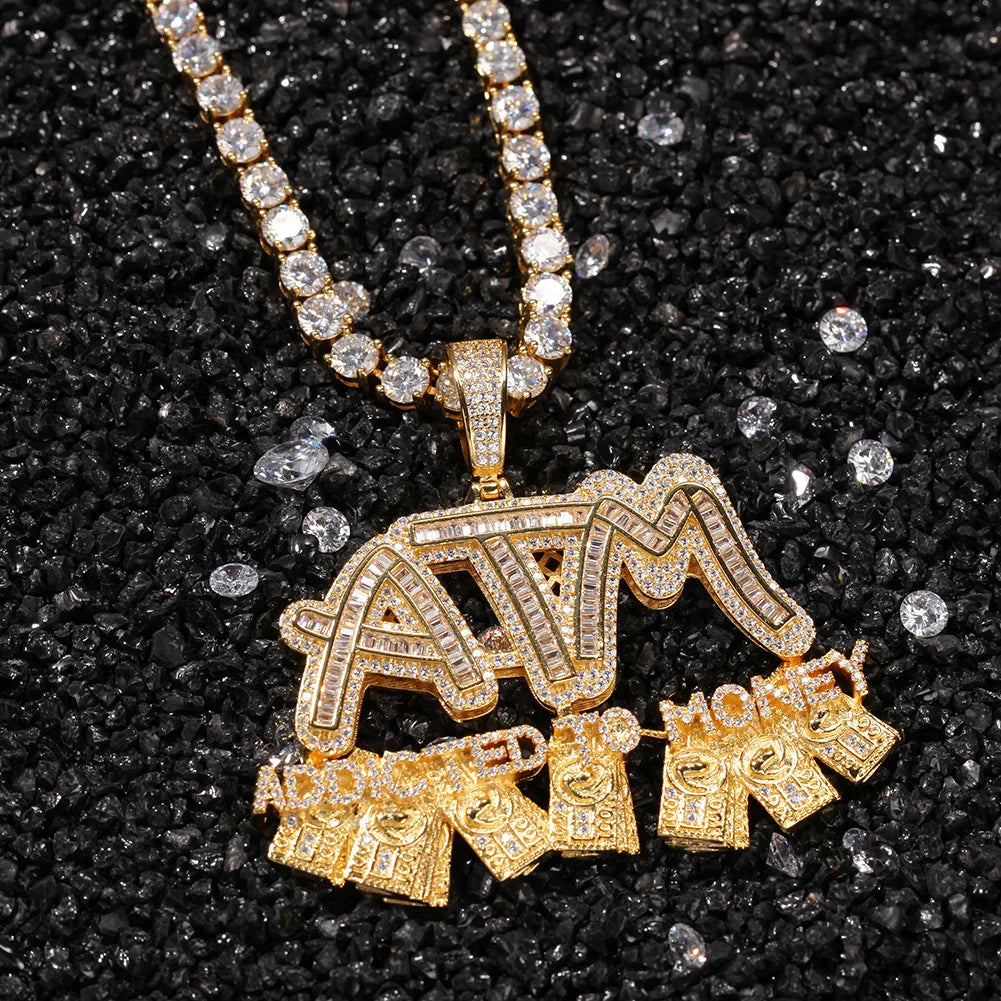 ATM Pendant Baguette Pendant AAA Zircon Full Iced Out Necklace