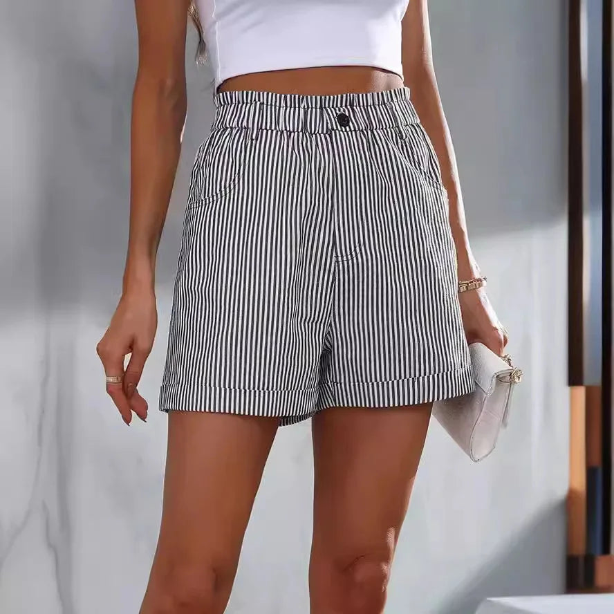 New summer casual pocket striped casual shorts women's wear