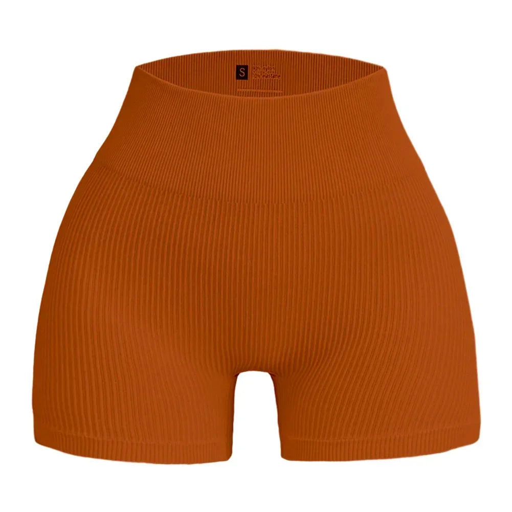 Women Thread Yoga Shorts Sports Seamless High Waist Tights Exercise Run Fitness
