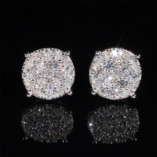 9.8mm Iced Moissanite Cluster Earrings Screwback 925 Sterling Silver