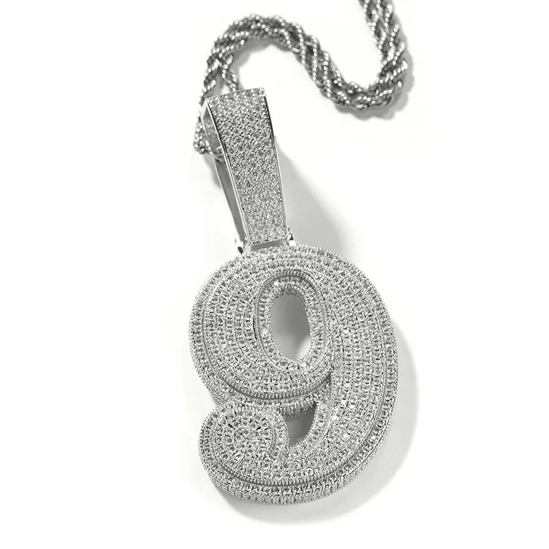 5A+ CZ lIce Out Big Numbers Pendants