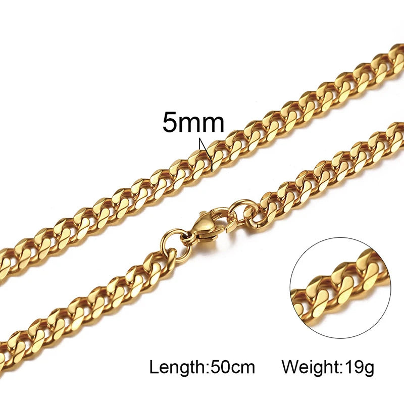 Cuban Chain Necklaces, Stainless Steel Curb Link Chain Collar,