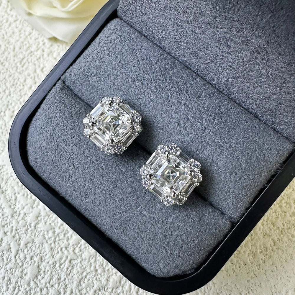 GRA VVS D Color 6MM Real Moissanite Diamond Gems Studs Earrings 925 Sterling Silver