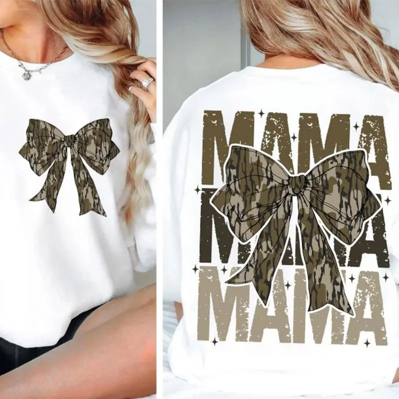 Mama Camo Bow Oversized Sweatshirts