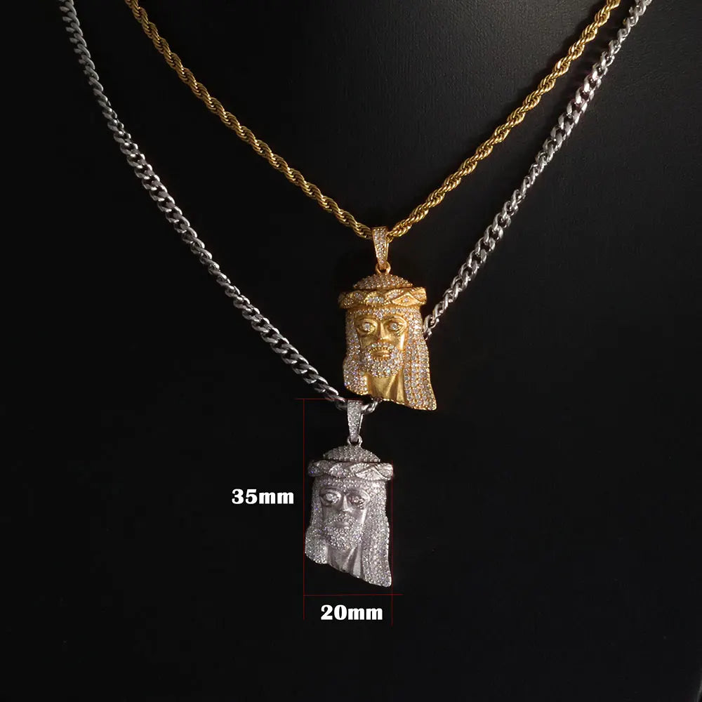 Iced Out Moissanite Jesus Head Pendant Pass Diamond Gold Plated 925 Silver Charm Necklace