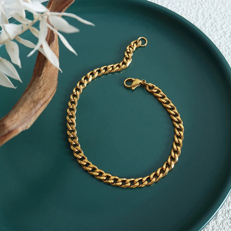 3MM5MM7MM Cuban Link Chain Stainless Steel Necklace Waterproof Gold Plated