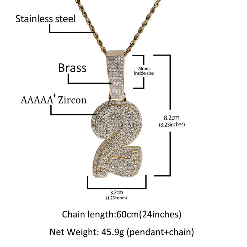 5A+ CZ lIce Out Big Numbers Pendants