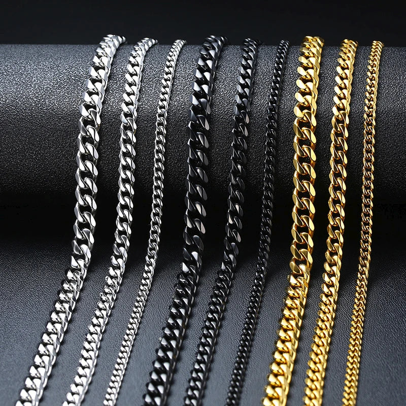 Cuban Chain Necklaces, Stainless Steel Curb Link Chain Collar,