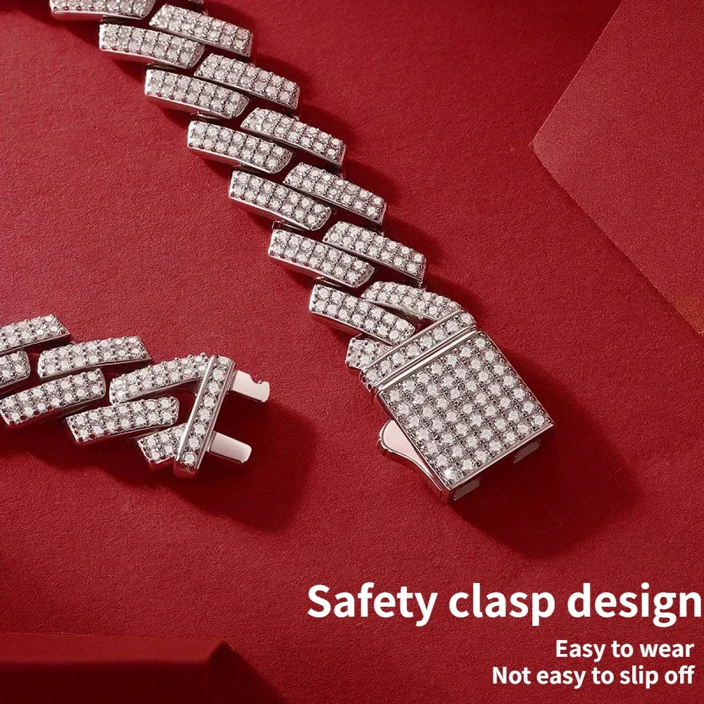 Full Moissanite Cuban Link Necklace Bracelet GRA Certified 100% 925 Sterling Silver