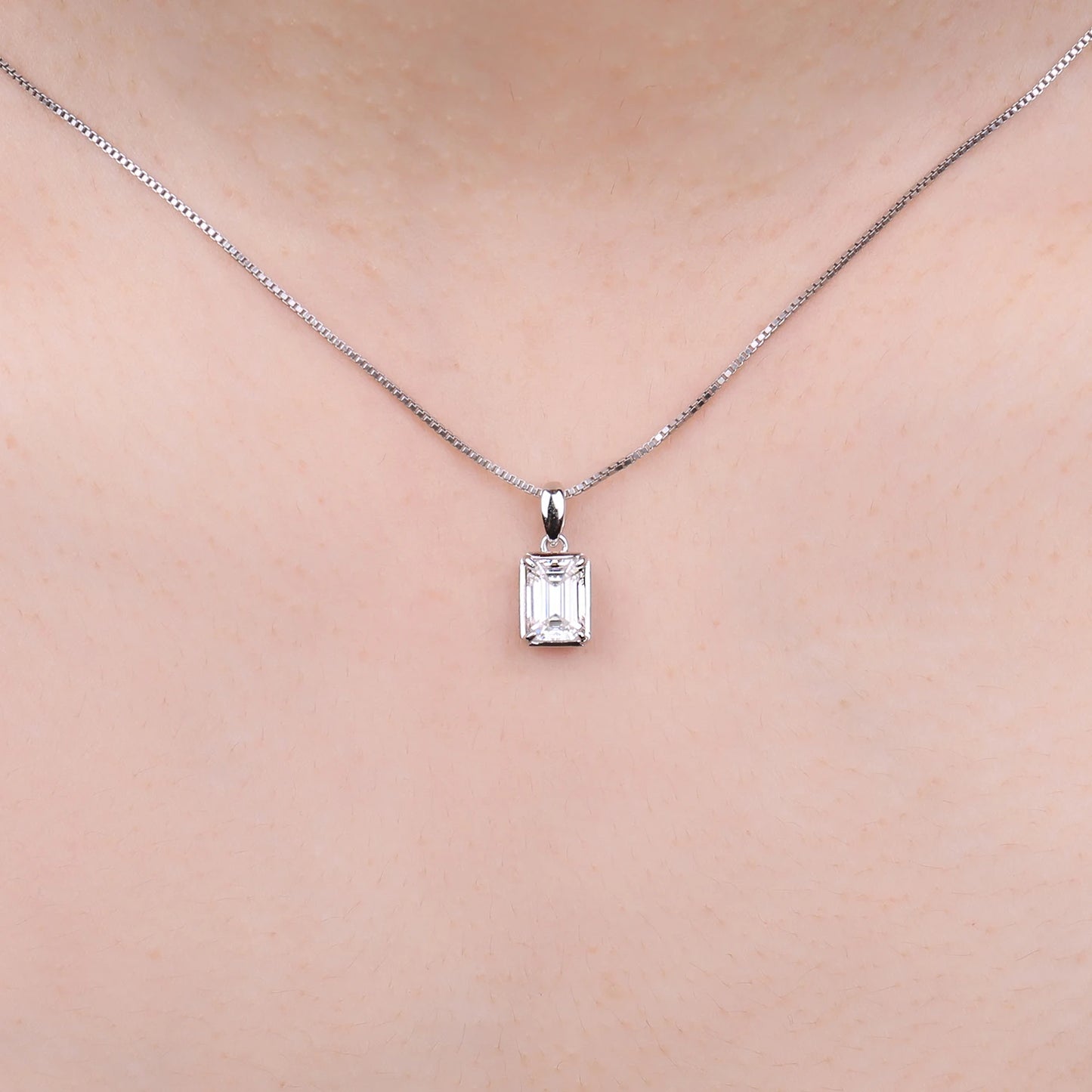 Moissanite D Color 1ct Emerald Cut 925 Sterling Silver Pendant Necklace