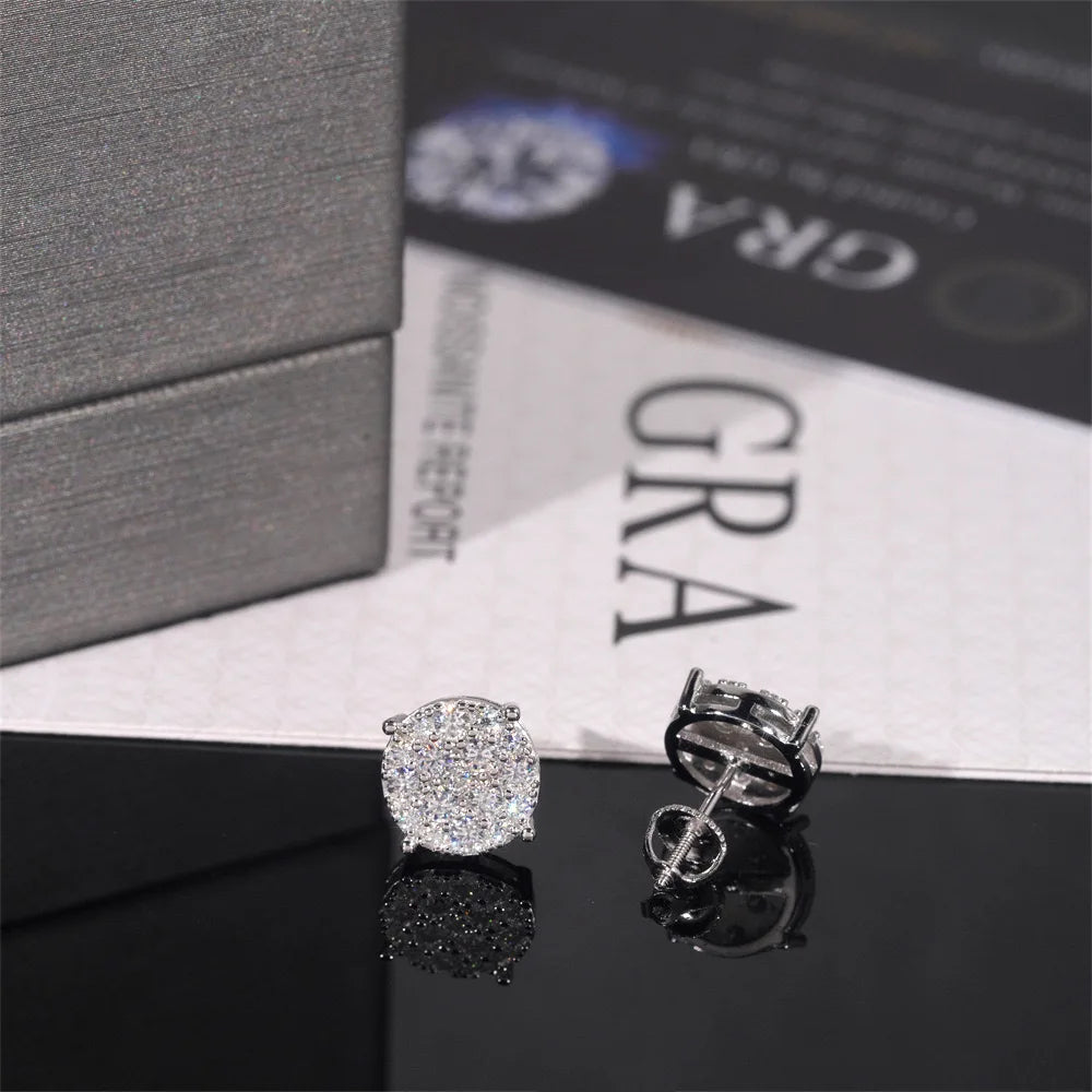 9.8mm Iced Moissanite Cluster Earrings Screwback 925 Sterling Silver