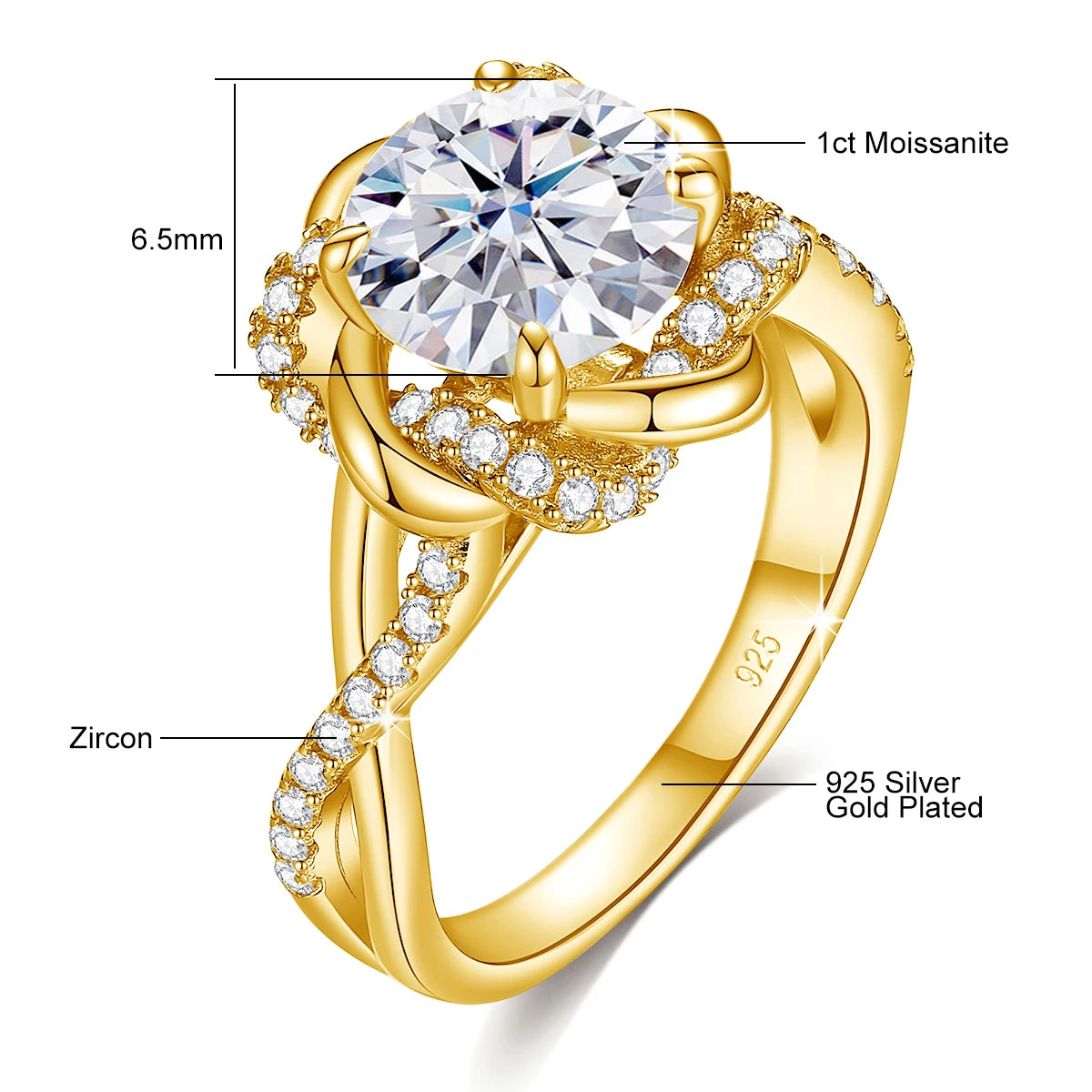 Szjinao Star Of David 3ct Moissanite Ring Yellow Gold With Certificate High Quality Wedding Party Jewelry For Women New Product