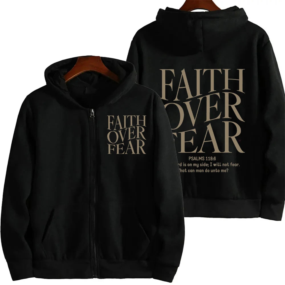 Faith Over Fear Christian Women Zip Hoodie