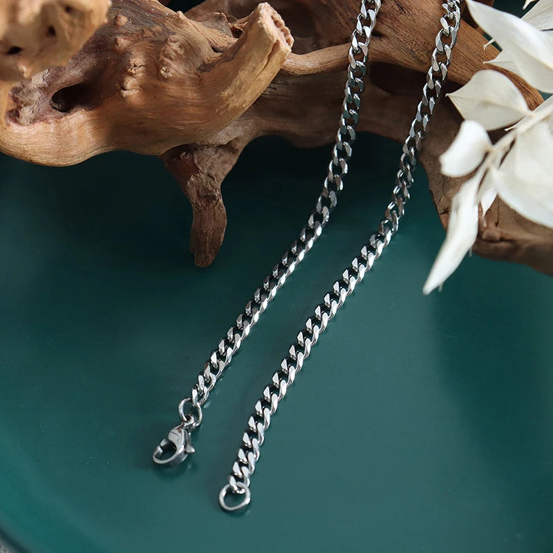 3MM5MM7MM Cuban Link Chain Stainless Steel Necklace Waterproof Gold Plated