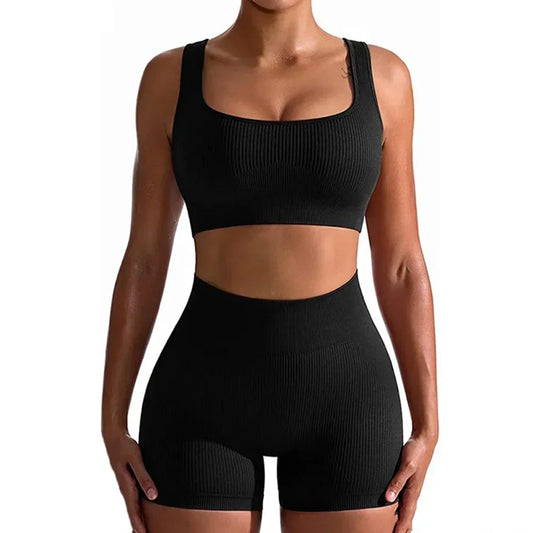 Women Thread Yoga Shorts Sports Seamless High Waist Tights Exercise Run Fitness