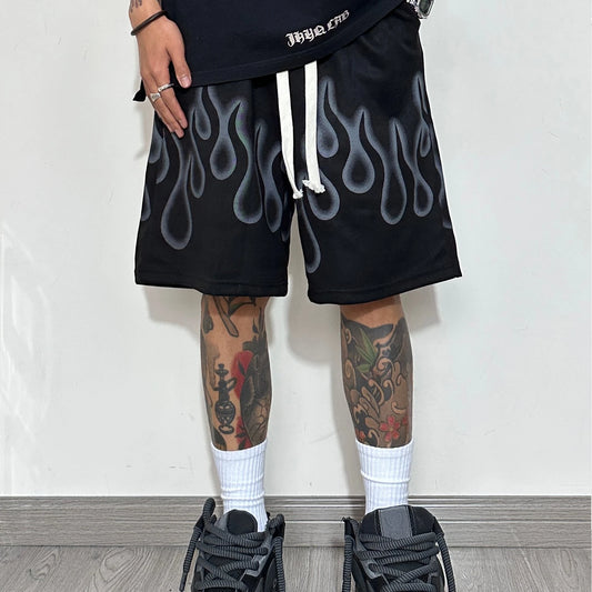 Flame Graphic Shorts Loose Oversized Pants
