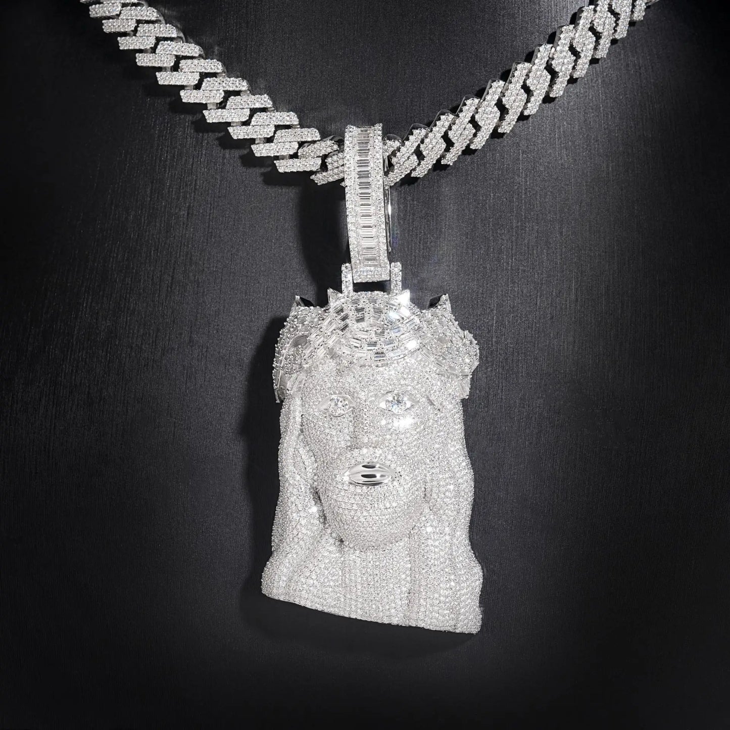 Baguettes Jesus Head Pendant VVS Moissanite S925 Silver Iced With GRA
