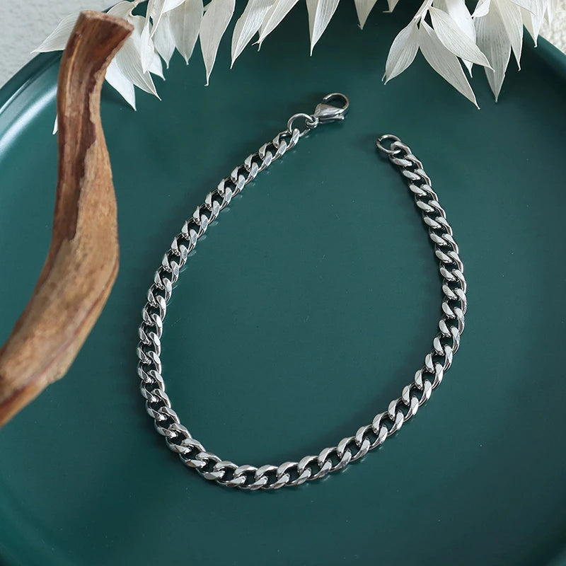 3MM5MM7MM Cuban Link Chain Stainless Steel Necklace Waterproof Gold Plated