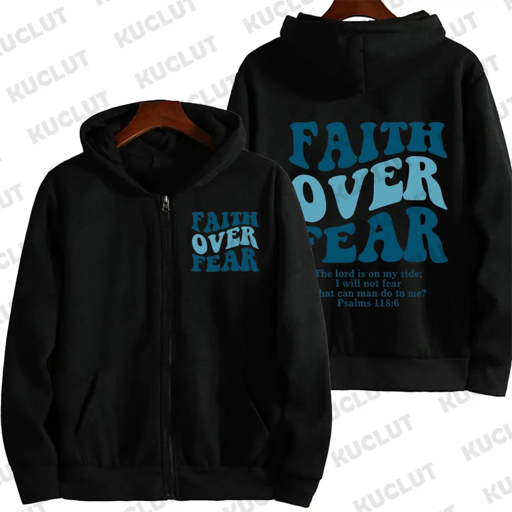 Faith Over Fear Christian Women Zip Hoodie