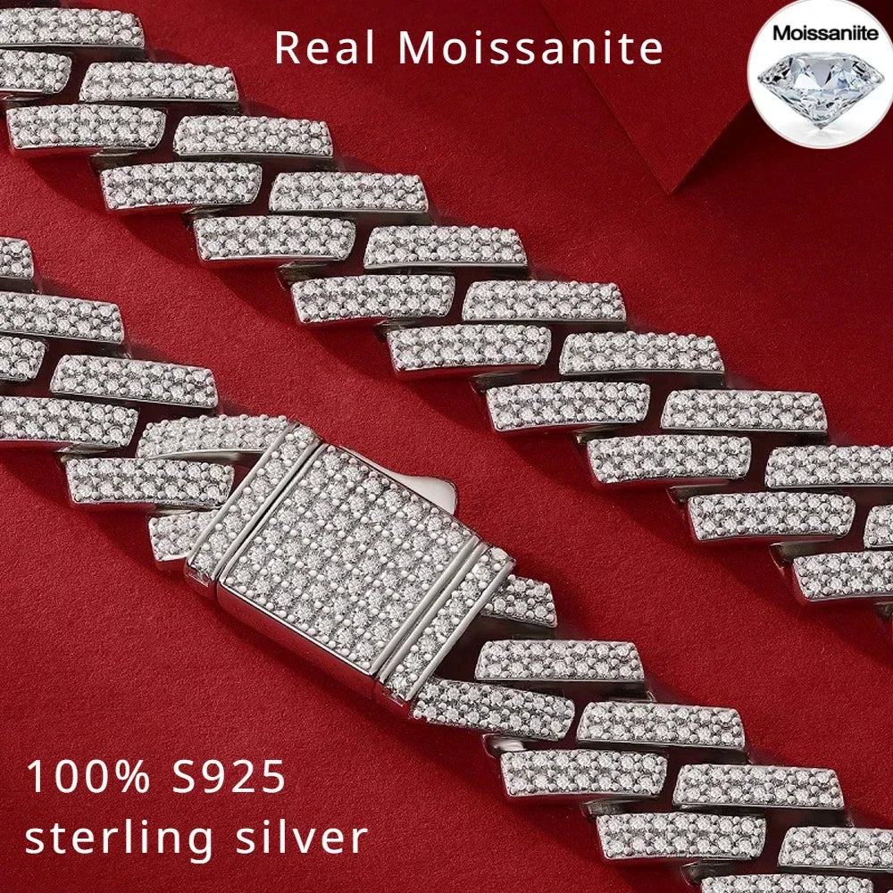 Full Moissanite Cuban Link Necklace Bracelet GRA Certified 100% 925 Sterling Silver